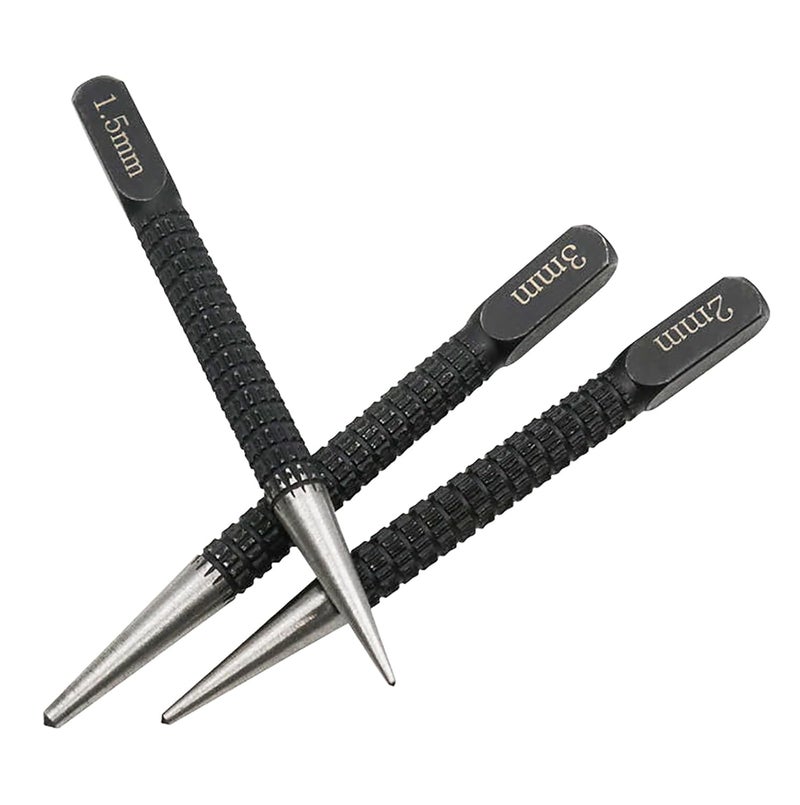 ZHYOHEN 3PCS Black High Carbon Steel Centre Punch Drill Kit 1.5/2/3mm Mechanical Maintenance Installation Positioning Tool for Metal and Wood Openings - Image 1